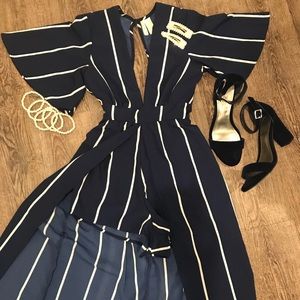 NWT Blue & White Stripe High-Low Maxi Romper (XS)
